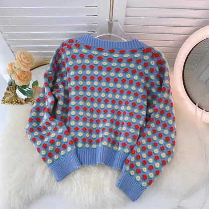 Preppy style, versatile short sweater jacket, cardigan knit top  1452