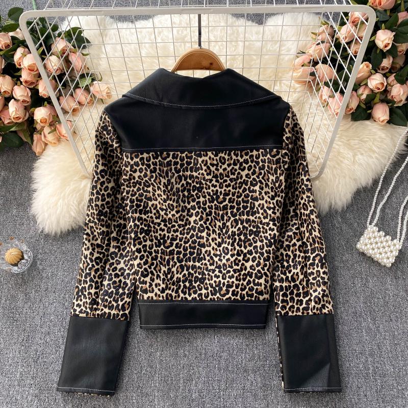 Leopard fur coat female  1506