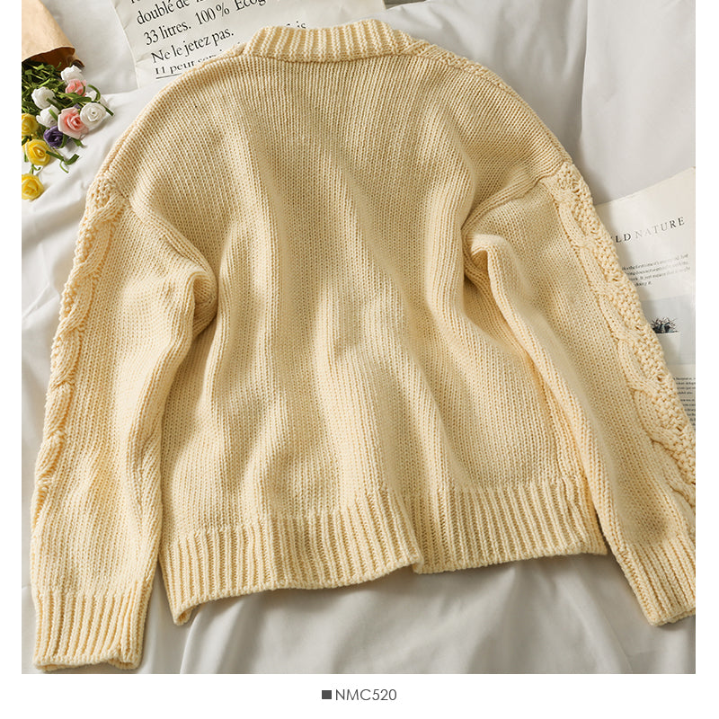 Sweater coat women's new single breasted cardigan V-Neck Sweater  1837