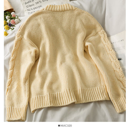 Sweater coat women's new single breasted cardigan V-Neck Sweater  1837