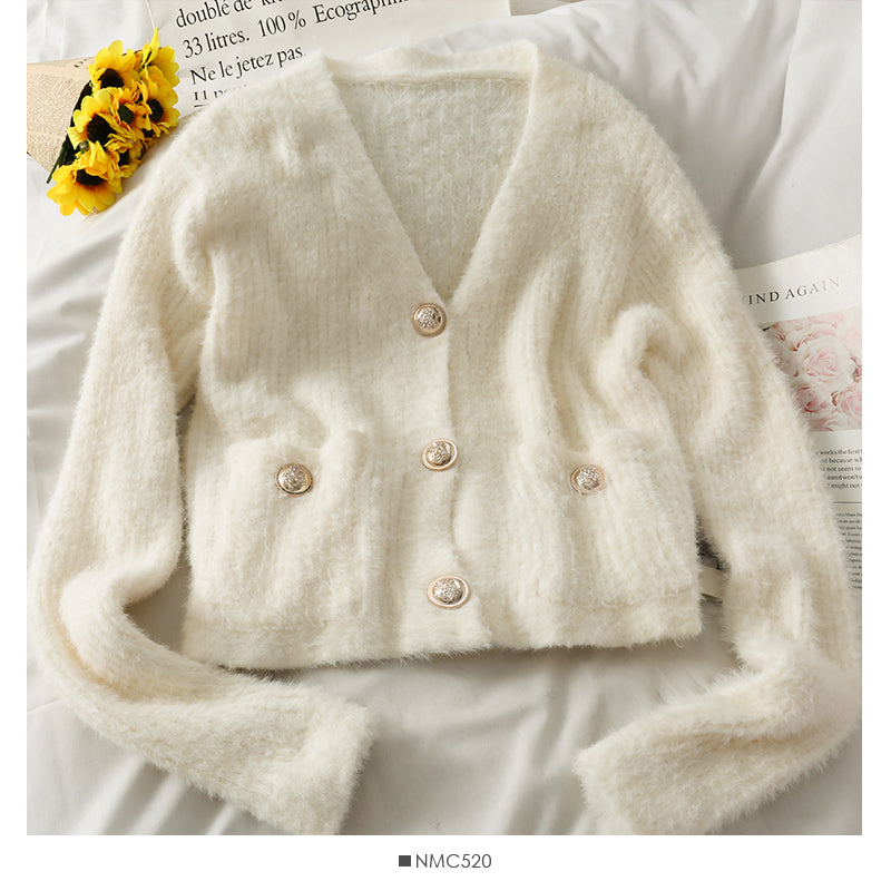 Sweater women's  new V-neck single breasted cardigan  1923