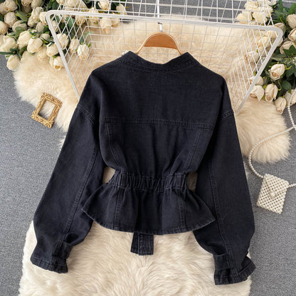 Denim jacket feminine V-neck  1513