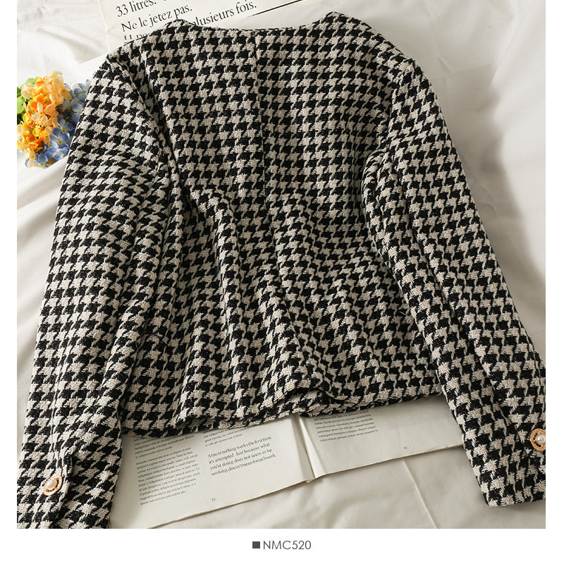 Korean retro three button short thousand bird lattice small suit for women  2087