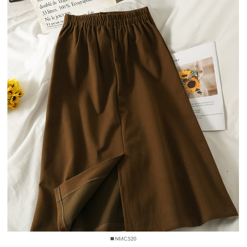 Retro High waist and thin one grain button wool skirt  2570