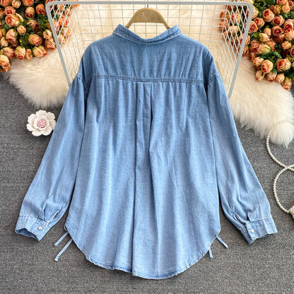 Medium length irregular denim women's coat  1681