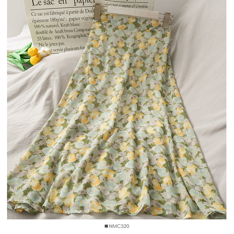 Super fairy floral medium length loose skirt  2569