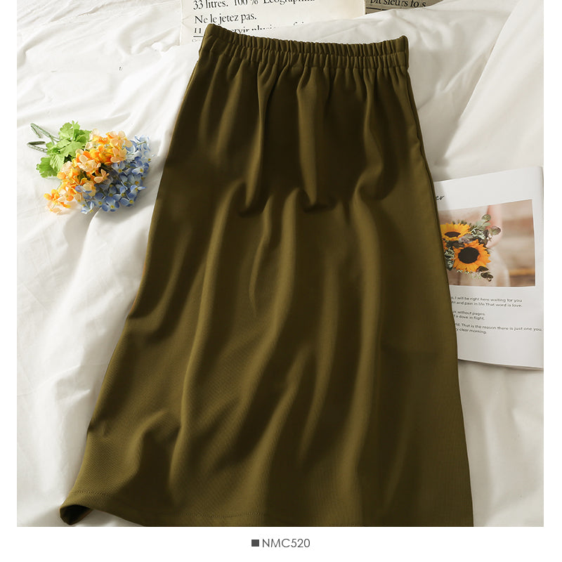 Versatile solid split mid length skirt for women  2551