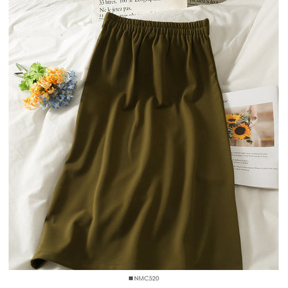 Versatile solid split mid length skirt for women  2551