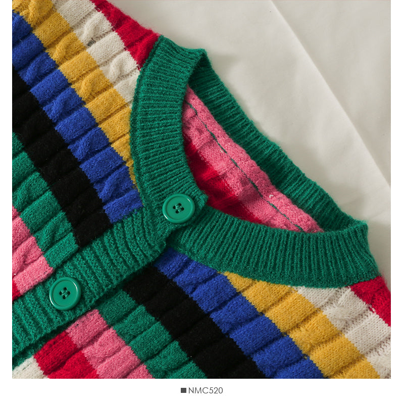 Elegant color stripe single breasted thin women's sweater  1788