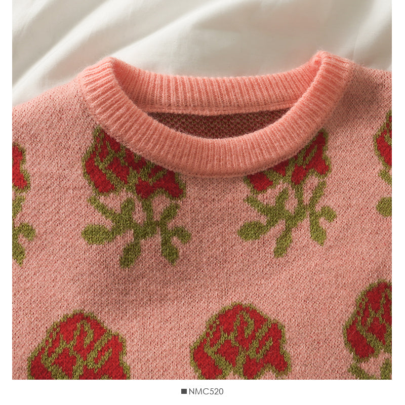 Hong Kong Style Vintage printed loose slim Pullover Sweater  1958