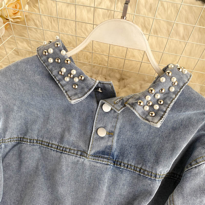 Denim coat women's heavy industry Beaded coat  1535