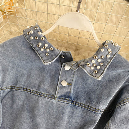 Denim coat women's heavy industry Beaded coat  1535