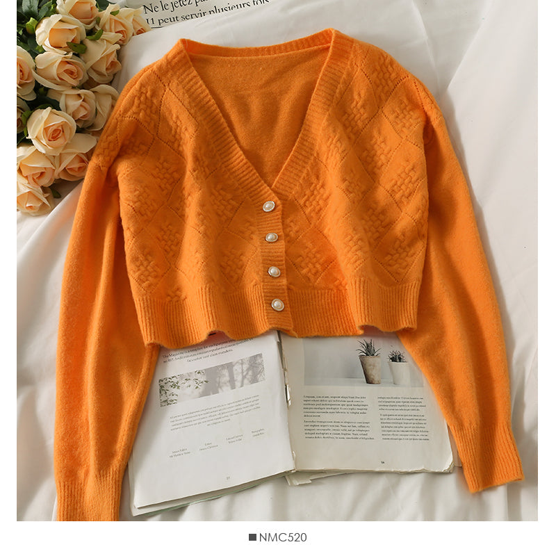 Korean Plaid small short single breasted cardigan sweater  1953