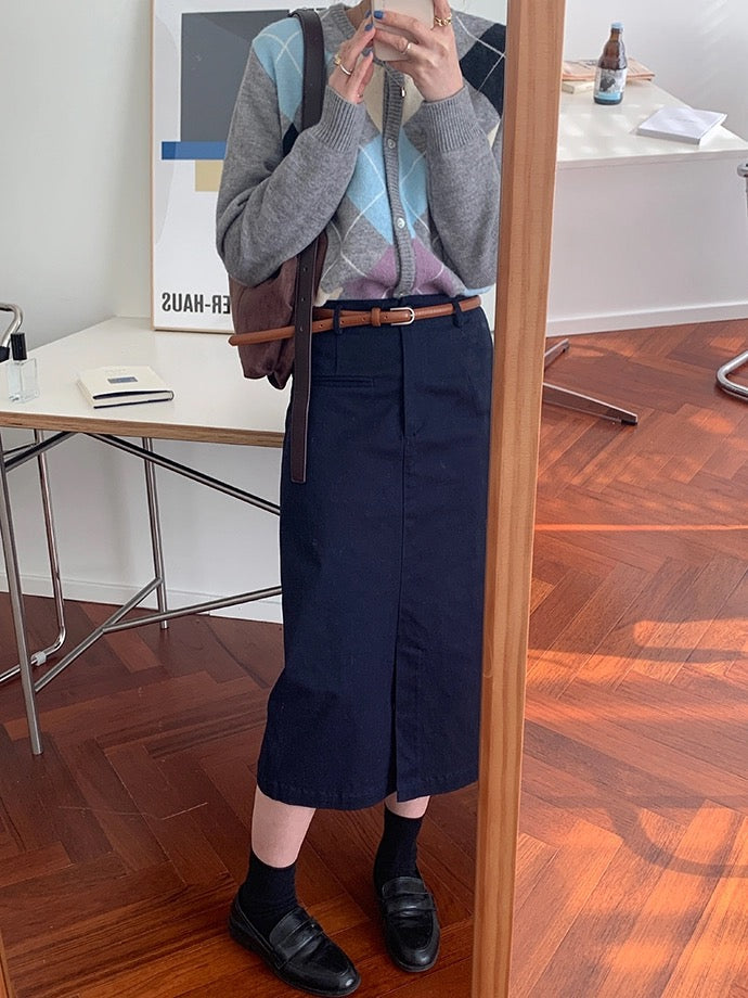 Gentle, vintage, round-neck plaid cardigan  1434