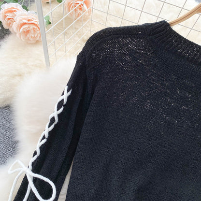 Early autumn Vintage short sweater women's design navel sweater  1612