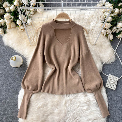 Women's sweater with half high neck design  1604