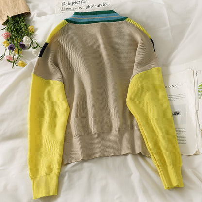 Sweater Rainbow Stripe contrast sweater versatile top  1752