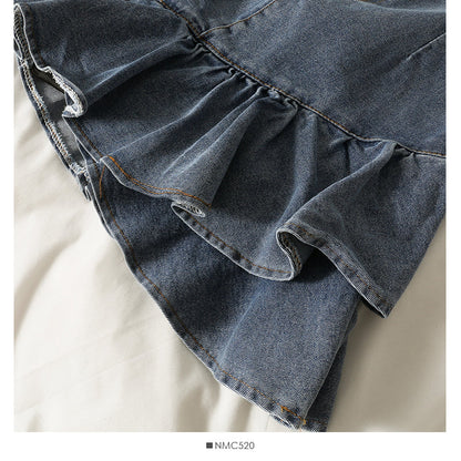 Light denim skirt with thin waist and ruffle edge  2561