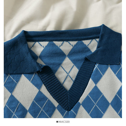 Knitwear women's autumn Lapel long sleeve versatile Pullover Top  2001