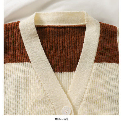 Sweater women's contrast stitched Plaid single breasted  1847