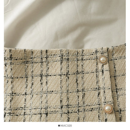 New Vintage tweed Plaid high waist skirt  2583