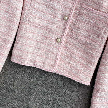 Woven tweed short cardigan suit top  1655