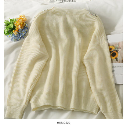 Korean version shiny vertical stripe loose and thin Pullover knit  1996