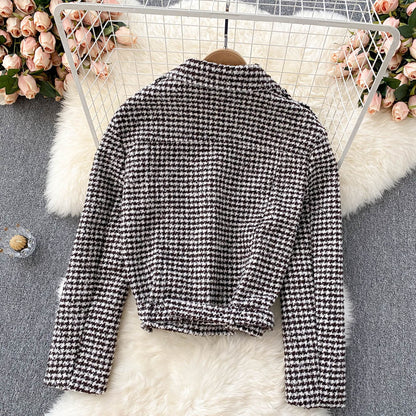 French retro temperament Lapel thousand bird high waist short style  1568