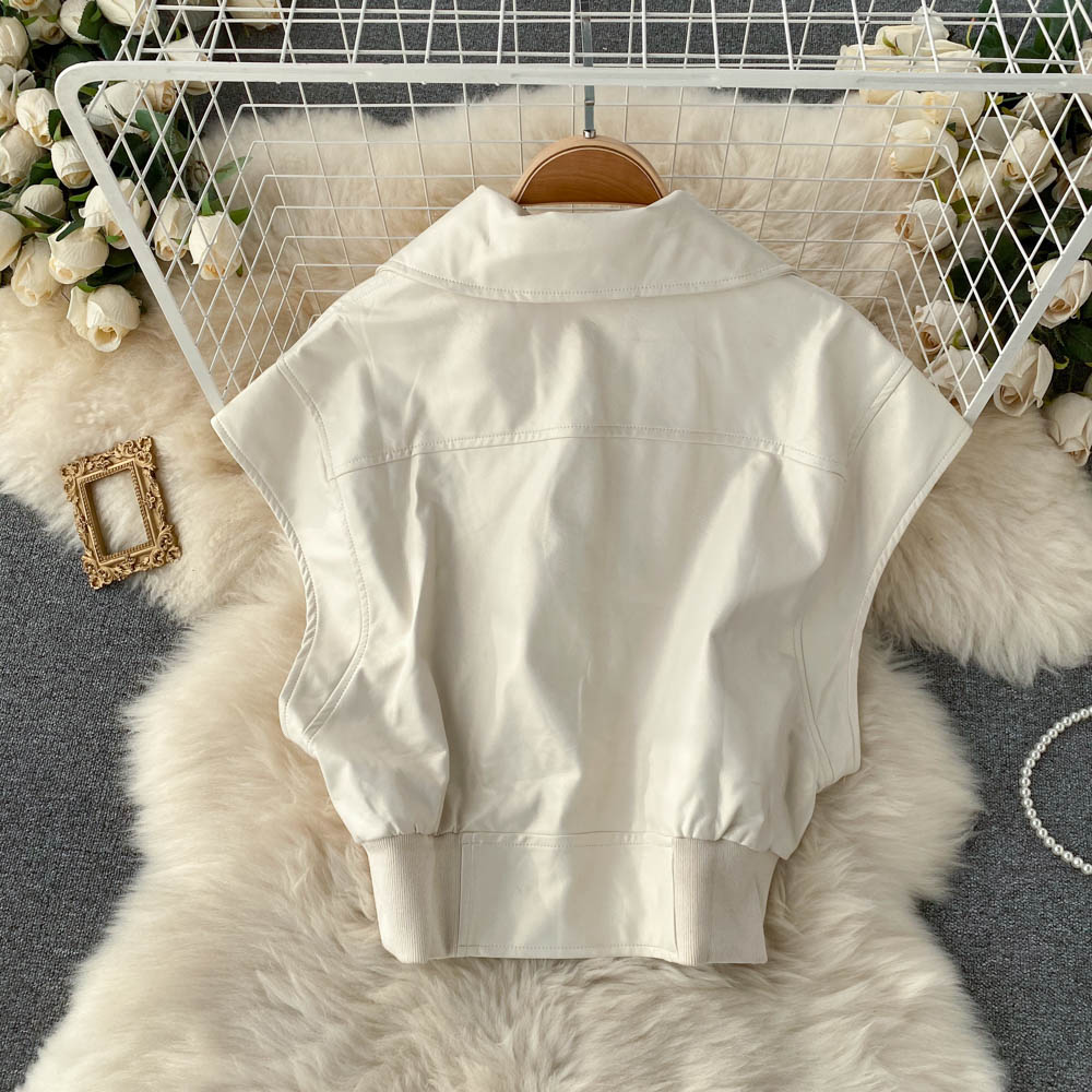 Lapel short motorcycle leather jacket waistcoat  1532