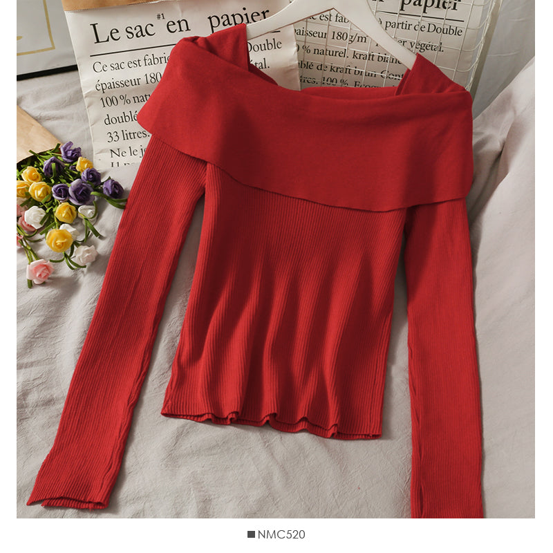 Korean slim butterfly dew clavicle sweater  1828