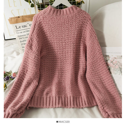 Sweater women's Pullover Top Long Sleeve versatile wear outside knitting with bag  1889