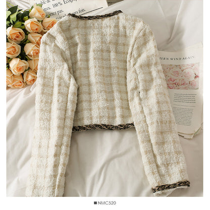 Hong Kong style retro bright silk bonded single breasted short cardigan top  2088