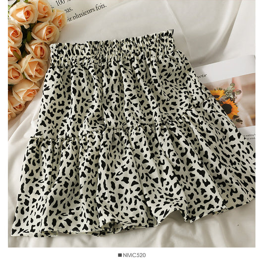 Hong Kong style retro leopard print high waist slim A-line skirt  2508