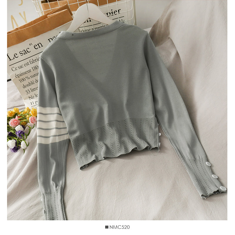 Korean Vintage V-neck single breasted long sleeved sweater for women  1782