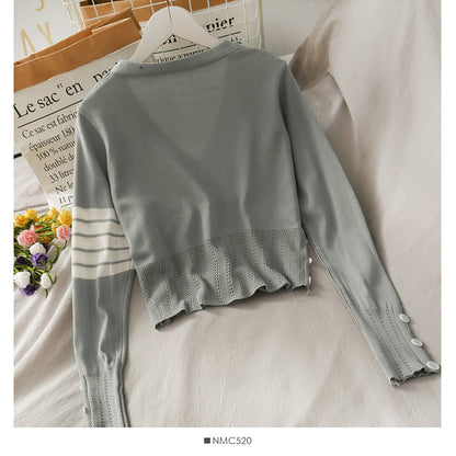 Korean Vintage V-neck single breasted long sleeved sweater for women  1782