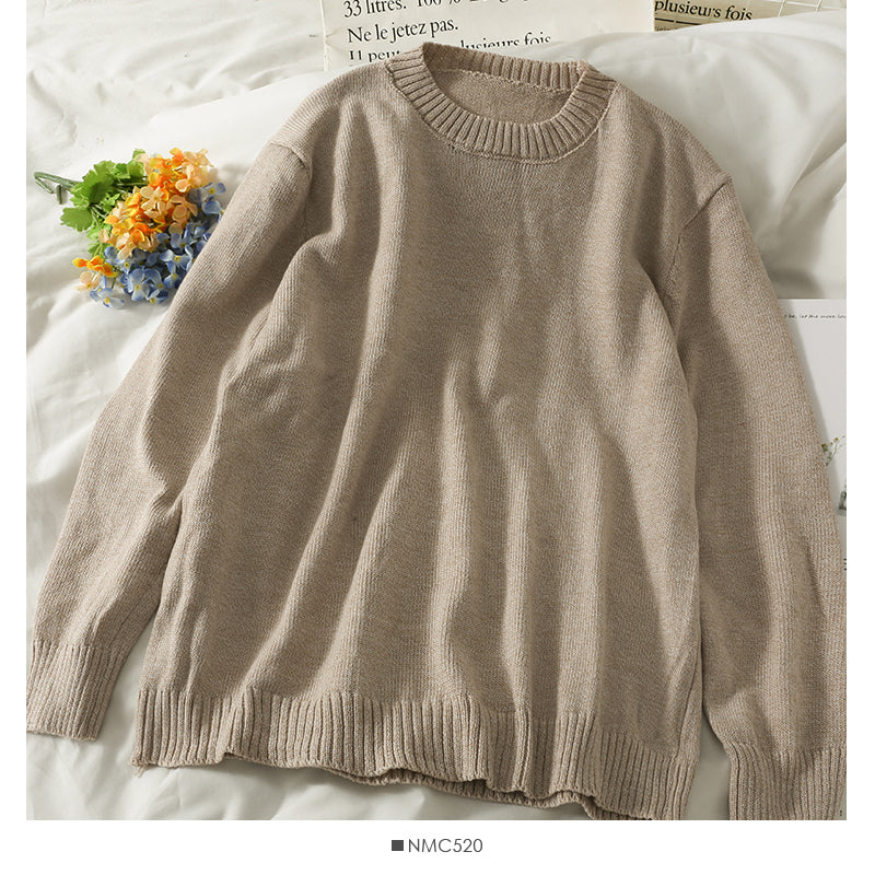 Loose and thin crew neck Pullover solid color sweater for women  1818