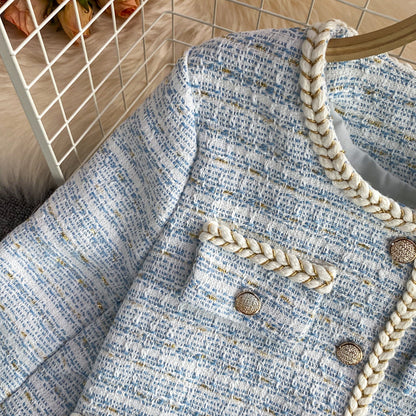 Temperament small fragrance bright silk woven single breasted long sleeved coat  1634