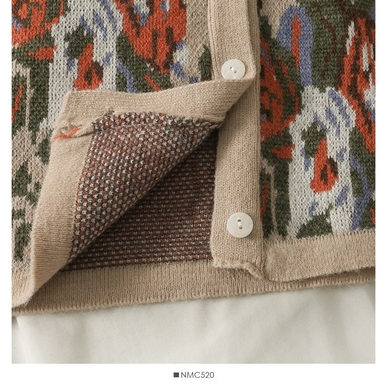 Hong Kong Vintage printed low neck long sleeve cardigan top women's  1994