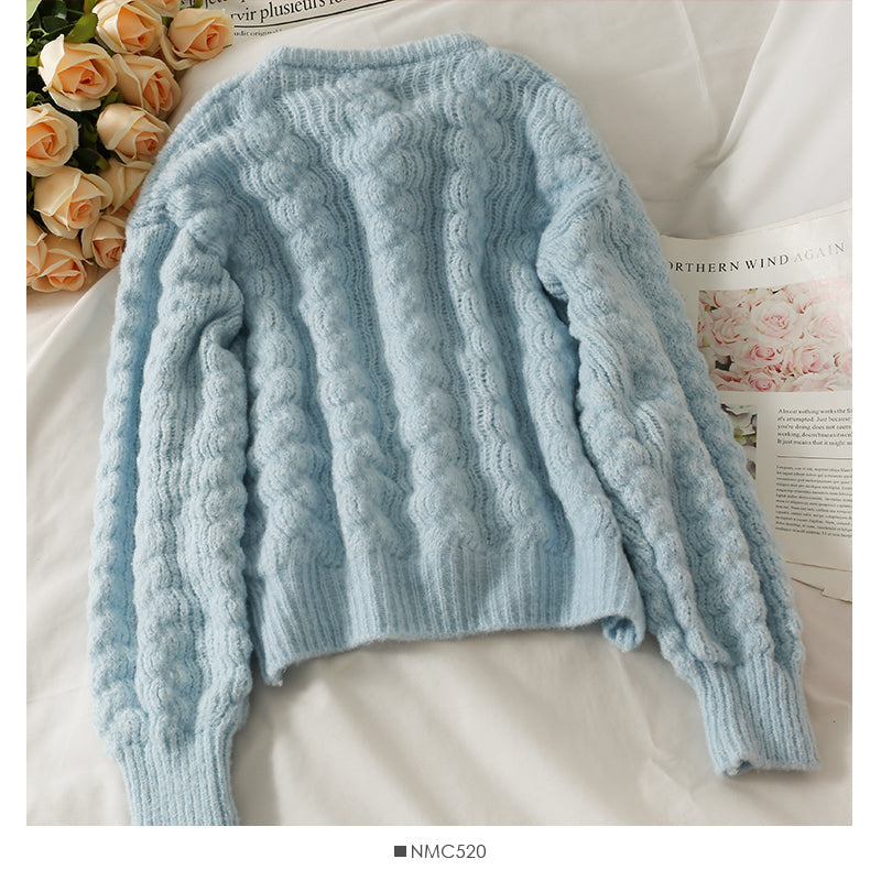 Sweet wind three-dimensional flower single breasted cardigan sweater female  1705