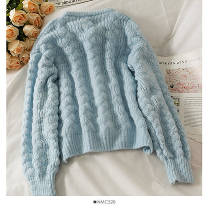 Sweet wind three-dimensional flower single breasted cardigan sweater female  1705