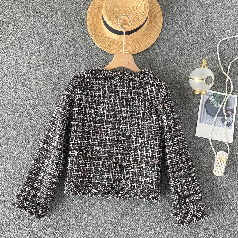 Small fragrant clothes plaid coat women's cardigan top  1547