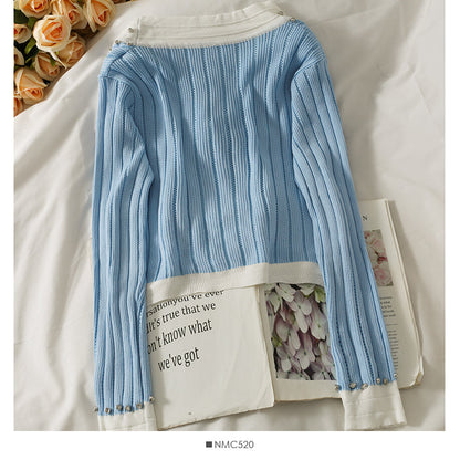 Diamond bow trim low neck long sleeve knit  1746