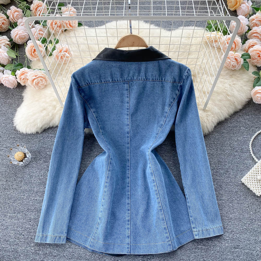 Denim coat women's waist closing thin coat  1525