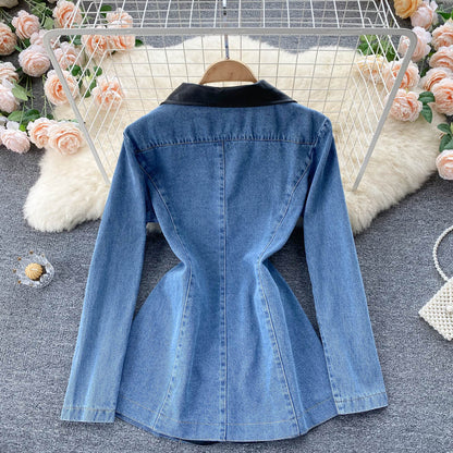 Denim coat women's waist closing thin coat  1525