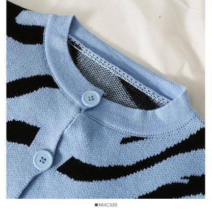 French minority crew neck single breasted cardigan short sweater  1898