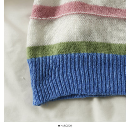 Elegant color stripe crew neck slim fit sweater  2002