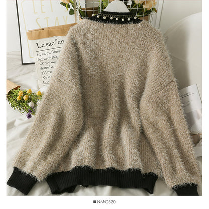 Hong Kong style retro nail bead medium long cardigan loose Long Sleeve Jacket Women  2042