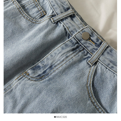 Han Fan simple and versatile solid medium length denim skirt  2534