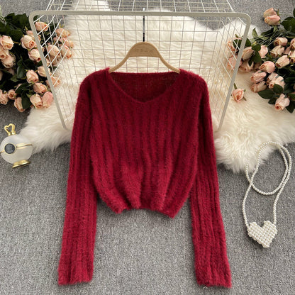 Versatile short Pullover mohair sweater  1615