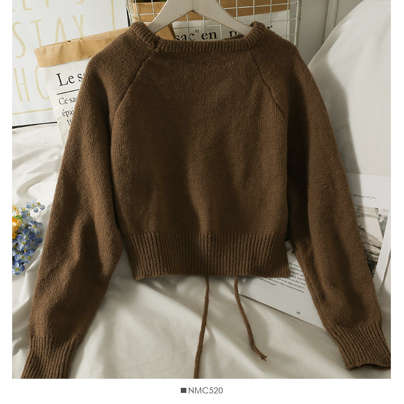 Design sense round neck long sleeve Pullover Sweater with suspender inside  1797